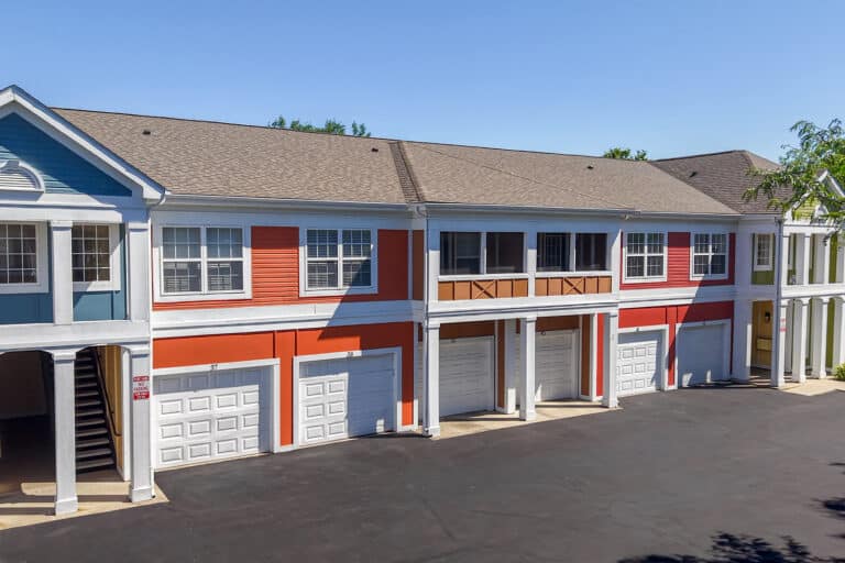 Attached garages at Austin Springs apartments in Miamisburg.